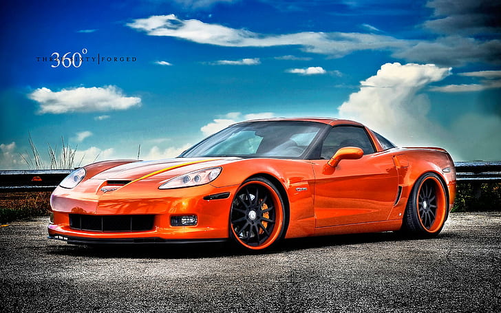 Corvette Z06 on 360 Forged Wheels, orange chevrolet corvette c6, corvette, wheels, forged, cars, chevrolet, HD wallpaper