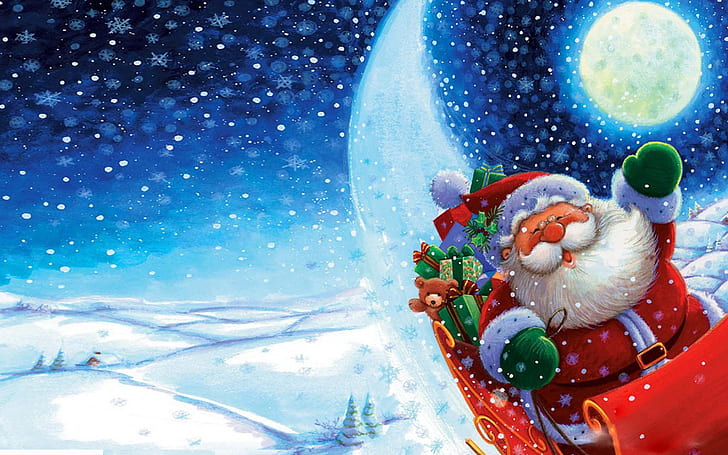 Happy New Year Wishes You Santa Claus Christmas Postcard 1920×1200, HD wallpaper