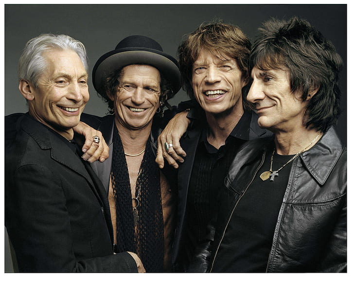 alegría, sonrisa, gris, fondo, grupo, The Rolling Stones, Mick Jagger, Keith Richards, clásico, Ronnie Wood, Charlie Watts, hard rock, rock and roll, ídolos, Fondo de pantalla HD
