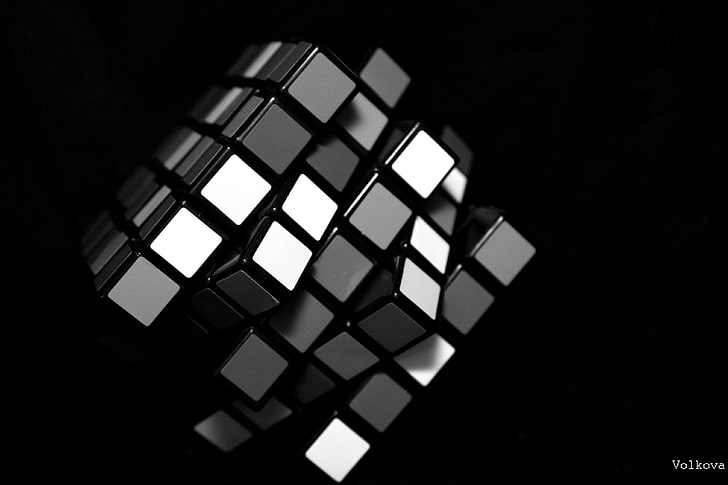 огледален куб, бял, черен, кубчето на Рубик, HD тапет