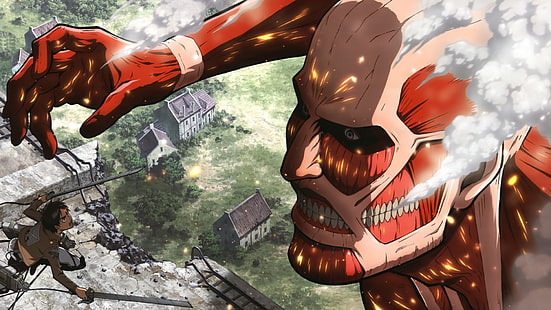 Papel de parede de Attack on Titan, Anime, Ataque dos Titãs, Colossal Titan, Eren Yeager, HD papel de parede HD wallpaper