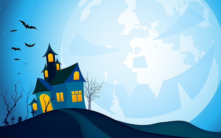 haunted house animated illustration, Halloween, vector, vector art, HD wallpaper