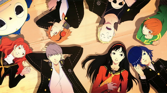 ภาพประกอบตัวละครอนิเมะ, ซีรีส์ Persona, Persona 4, Kujikawa Rise, Narukami Yu, Hanamura Yosuke, Tatsumi Kanji, Amagi Yukiko, Satonaka Chie, Shirogane Naoto, วอลล์เปเปอร์ HD HD wallpaper
