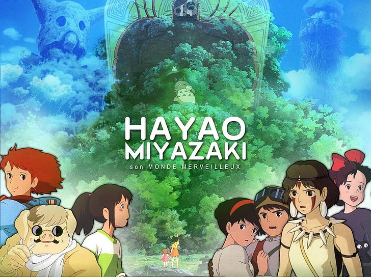 Hayao Miyazaki cartoon poster, Hayao Miyazaki, Studio Ghibli, anime, HD wallpaper