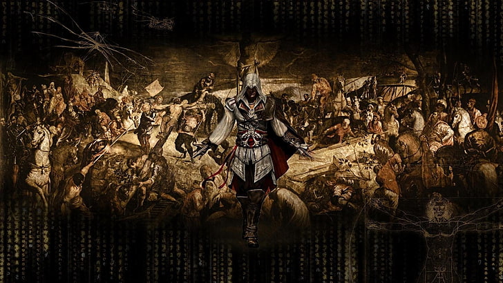 رسم توضيحي لمحارب متحرك ، Assassin's Creed ، Ezio Auditore da Firenze ، ألعاب فيديو، خلفية HD