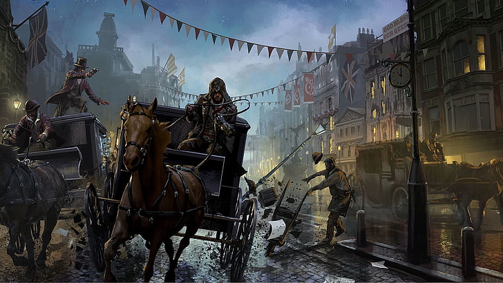 man riding carriage wallpaper, Assassins Creed, Art, Syndicate, Ubisoft Quebec, Assassin's Creed: Syndicate, Jacob Fry, HD wallpaper