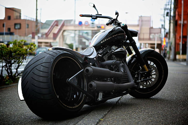 черный крейсер мотоцикл, Harley-Davidson, HD обои