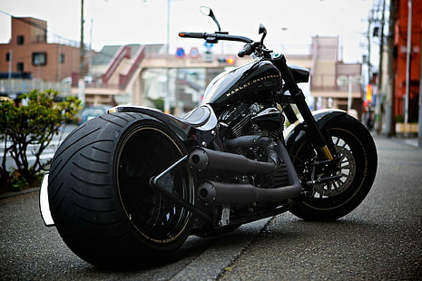 черный крейсер мотоцикл, Harley-Davidson, HD обои HD wallpaper