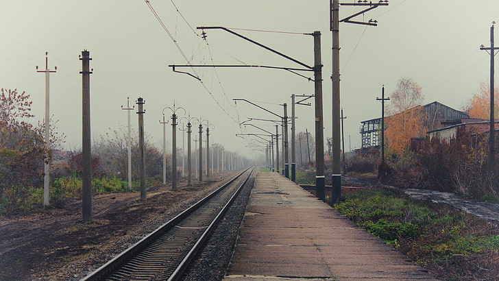 czarna szyna kolejowa, stacja kolejowa, kolej, stacja kolejowa, Rosja, Tapety HD