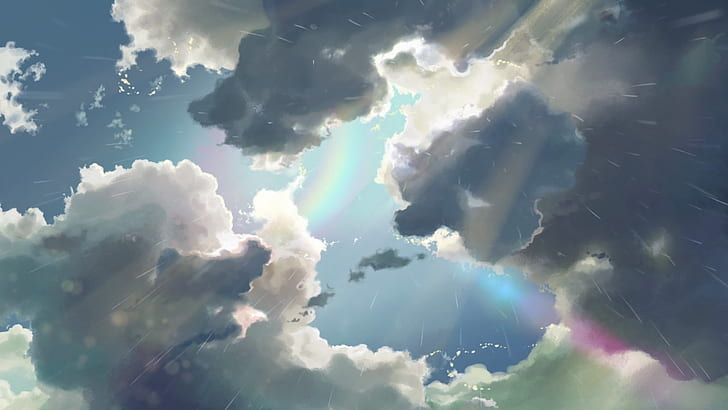 The Garden of Words, anime, clouds, Makoto Shinkai, rainbows, HD wallpaper
