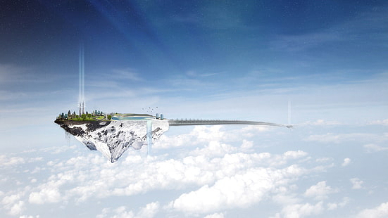 Плаващ остров HD, небесно островно изображение, креатив, графика, креатив и графика, остров, плаващ, HD тапет HD wallpaper