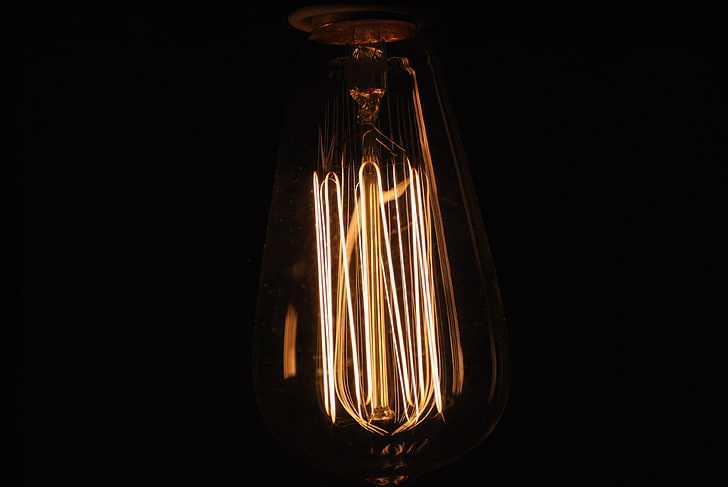 лампа накаливания, лампа, освещение, свет, темный фон, HD обои