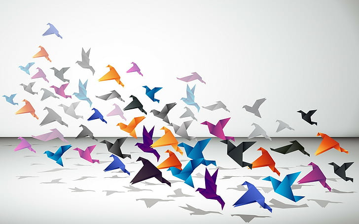 paper birds minimalism origami paper cranes, HD wallpaper