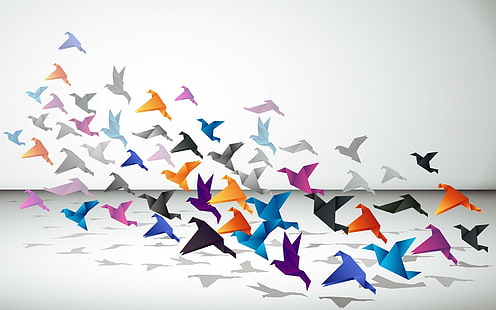 бумажные птицы минимализм оригами бумажные журавлики, HD обои HD wallpaper
