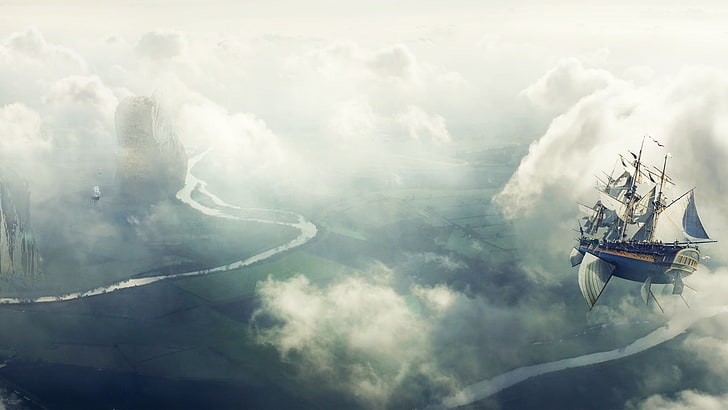 ภาพถ่ายเมฆในเวลากลางวันเรือเมฆศิลปะจินตนาการ Desktopography, วอลล์เปเปอร์ HD