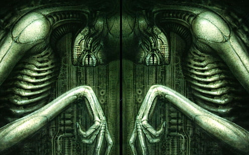 Illustrazione aliena, H. R. Giger, Alien (film), surreale, teschio, creatura, opera d'arte, scheletro, Sfondo HD HD wallpaper