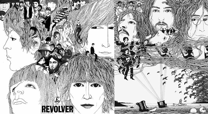 The Beatles, Paul McCartney, John Lennon, George Harrison, Ringo Starr, musicista, copertine degli album, copertina, monocromatico, Sfondo HD