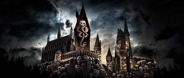 Harry Potter, Hogwarts Castle, Skull, HD tapet