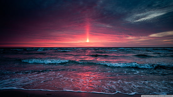 niebo, zachód słońca, morze, Tapety HD HD wallpaper