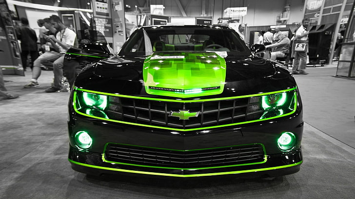 czarno-zielony samochód Chevrolet, samochód osobowy, samochody typu muscle car, Camaro, Chevrolet Camaro, Tapety HD
