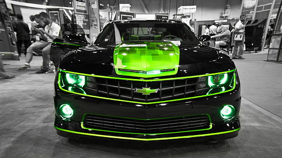 coche Chevrolet negro y verde, coche, muscle cars, Camaro, Chevrolet Camaro, Fondo de pantalla HD HD wallpaper