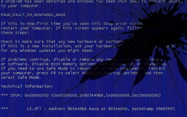 tela de computador, tela azul da morte, vidro quebrado, HD papel de parede