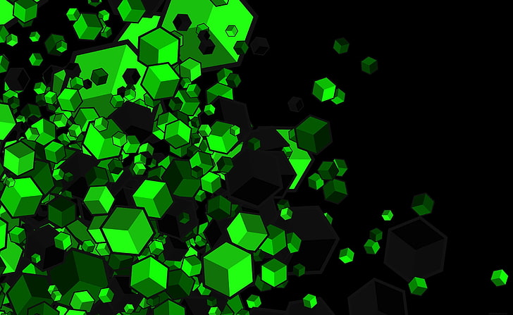 Зелени кубчета, тапети със зелени кубчета, Aero, черно, зелено, кубчета, HD тапет