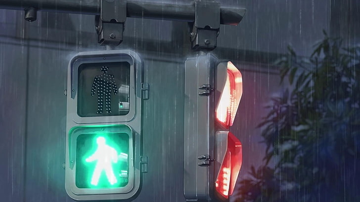 rain, traffic lights, turquoise, red, HD wallpaper
