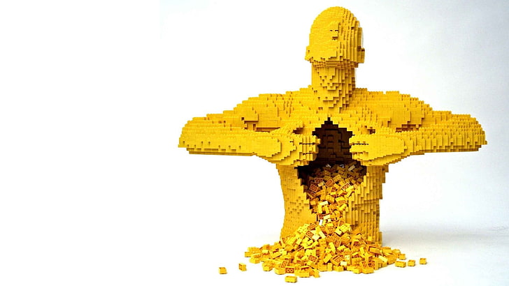 lego man toy, LEGO, żółty, zabawki, proste tło, Tapety HD