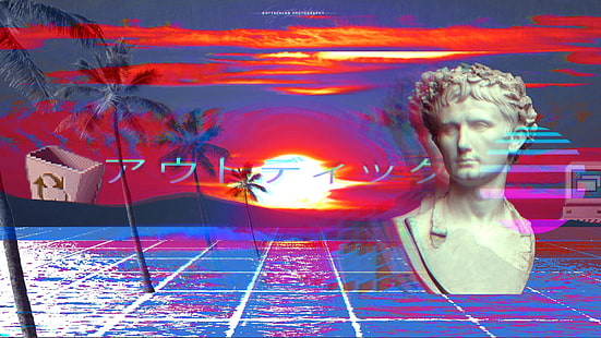 Adam busto, vaporwave, Photoshop, Macintosh, Fondo de pantalla HD HD wallpaper