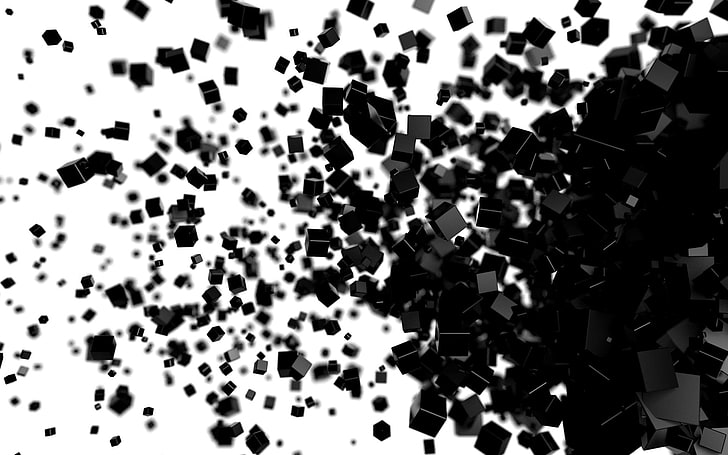 abstract, white background, 3D, CGI, cube, black, digital art, simple, HD wallpaper