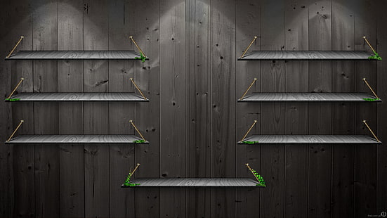 sju grå väggställ, greener, träd, svart, konsistens, hyllor, HD tapet HD wallpaper