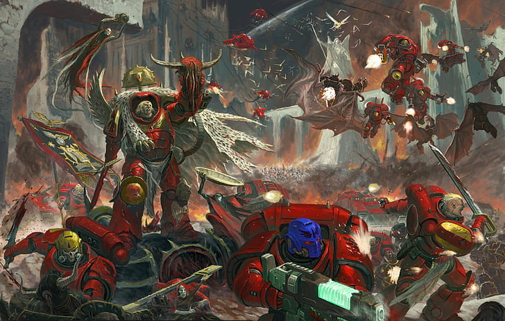 chaos, space marines, battle, demons, Warhammer 40 000, Blood Angels, HD wallpaper