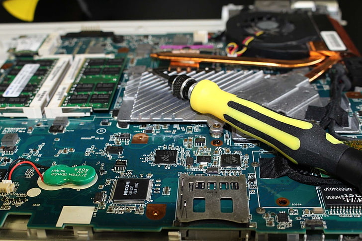cobre, laptop, placa base, reparaciones, destornillador, Fondo de pantalla HD
