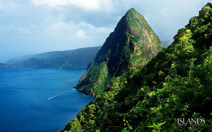 Earth, Rock, Coast, Green, Ocean, Sea, St. Lucia, HD wallpaper