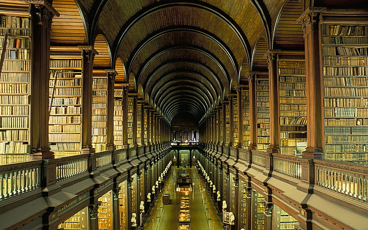 vintage, böcker, gammal, arkitektur, Dublin, college, Trinity College, Trinity College Library, Irland, bibliotek, hyllor, HD tapet