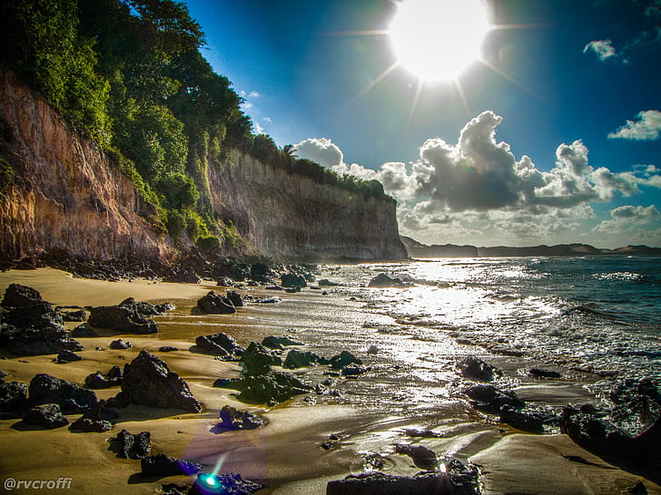 photo shot of blue water part during daylight, Praia, de, photo, shot, blue water, daylight, Rio Grande do Norte, Brasil, brazil, pipa  beach, summertime, nature, sea, stone, colorful, vacation, travel, relax, olympus, hdri, hdr, beautiful, beach, coastline, landscape, rock - Object, sunset, scenics, outdoors, water, summer, HD wallpaper