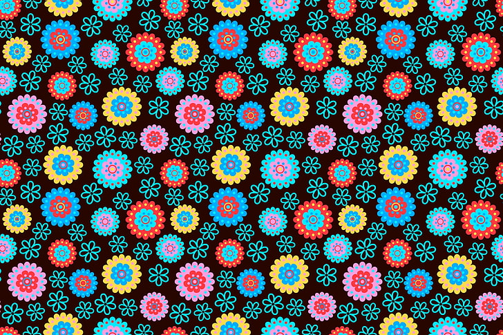 blue, red, and yellow flowers wallpaper, flowers, background, texture, surface, HD wallpaper