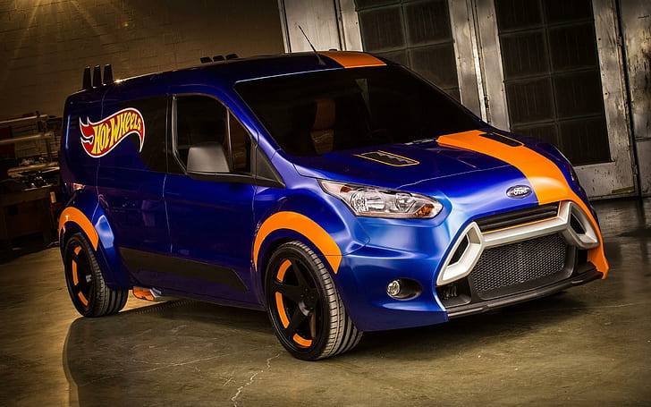 2014 Ford Transit Connect Hot Wheels, blue and orange hot wheels minivan, ford, wheels, 2014, transit, connect, cars, HD wallpaper