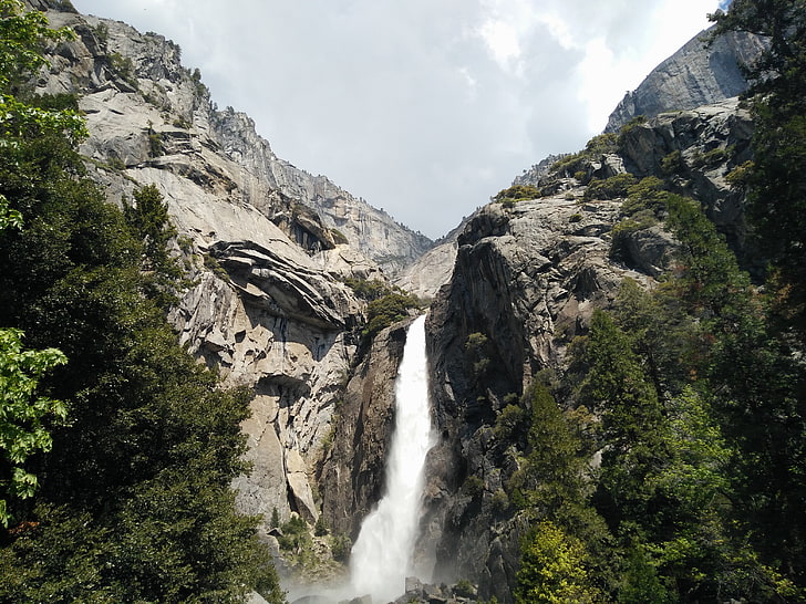 cascada, naturaleza, árboles, roca, Estados Unidos, parque nacional, paisaje, Fondo de pantalla HD