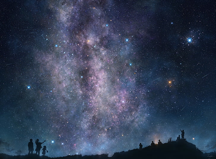 mgławica tapeta cyfrowa, ludzie, niebo, gwiazdy, Droga Mleczna, galaktyka, noc, góry, Tapety HD
