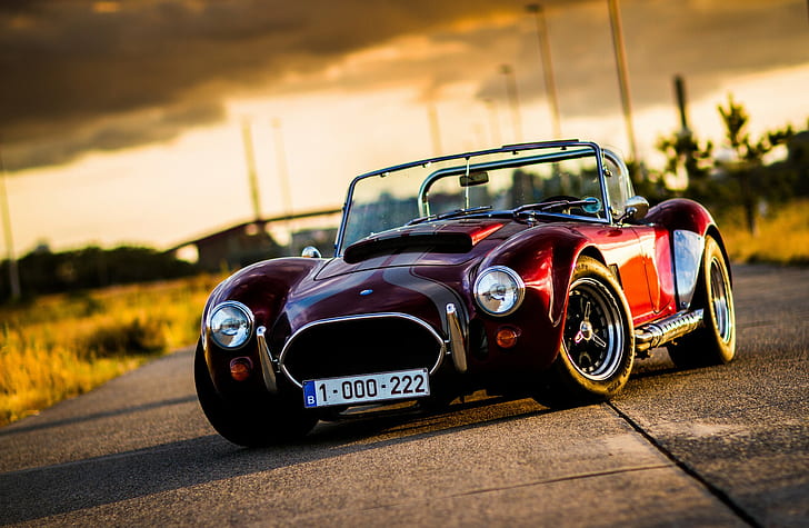 Shelby, car, Convertible, sunlight, shadow, Shelby Cobra, red cars, HD wallpaper