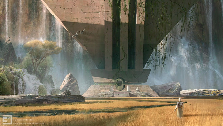 grauer Betonwandpapaer, Landschaft, Fantasiekunst, mit Wasserzeichen, HD-Hintergrundbild