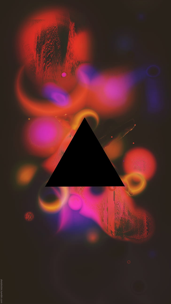треугольник, геометрия, пространство, аннотация, глюк, цифровое искусство, темно, красный, HD обои, телефон обои