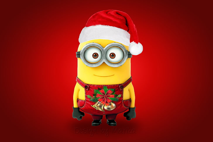 Minion Bob in Christmas outfit illustration, New Year, Christmas, Santa, Xmas, cute, minion, Design by Marika, HD wallpaper