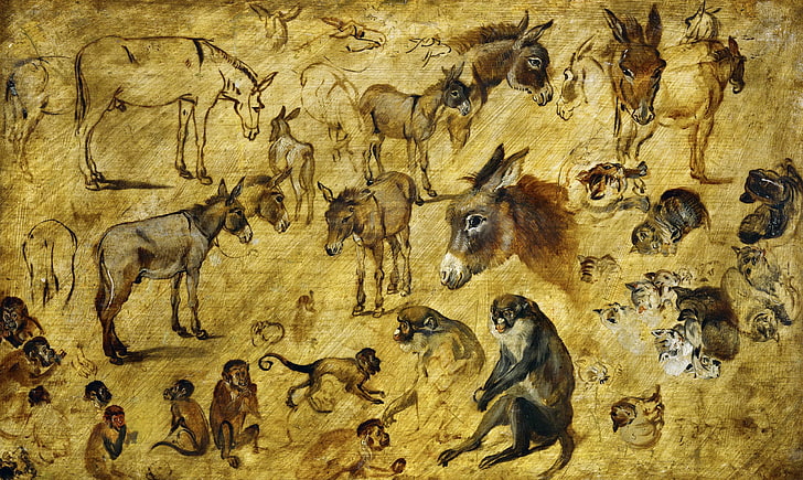 zwierzęta, obraz, Jan Brueghel starszy, Szkice zwierząt, Tapety HD
