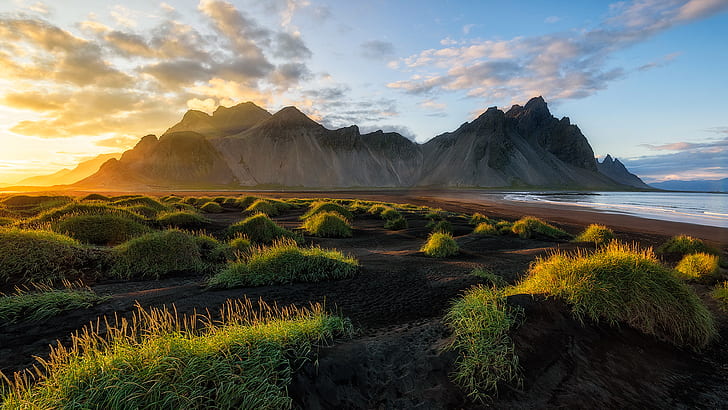 Black Sand Beach In Iceland Sunset Over Vestrahorn Batman Mountain 4k Ultra Hd Desktop Wallpapers For Computers Laptop Tablet And Mobile Phones 3840×2160, HD wallpaper