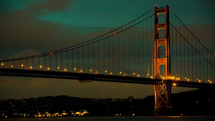 bridge, golden gate bridge, california, landmark, sky, night, san fransisco, united states, usa, dusk, evening, skyline, HD wallpaper