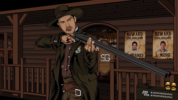 Illustrazione da cowboy, Cristiano Ronaldo, cacciatore, Sfondo HD