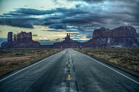 United States, Arizona, Utah, sky, twilight, clouds, Utah, Arizona, roads, signs, United States, monument Valley, borders, HD wallpaper HD wallpaper